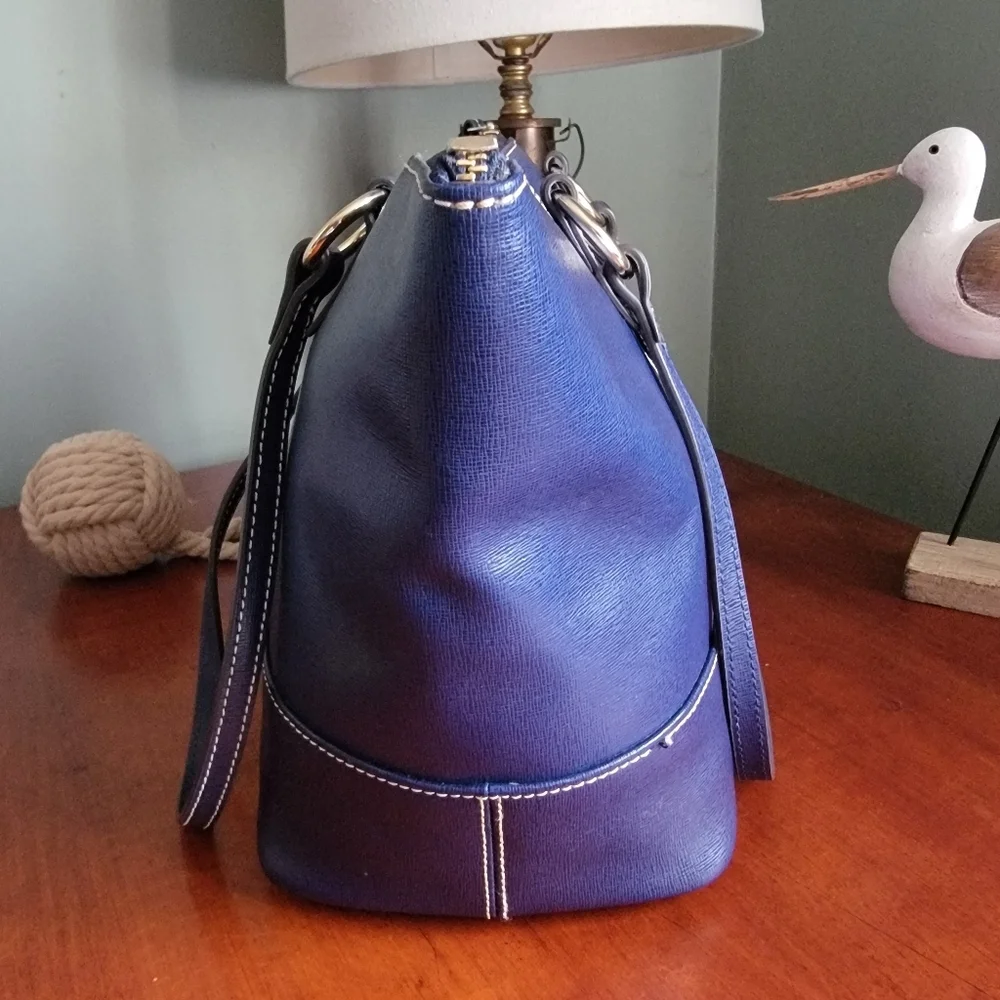 Dooney & Bourke Blue Saffiano Leather Top Zip Shopper Tote Bag